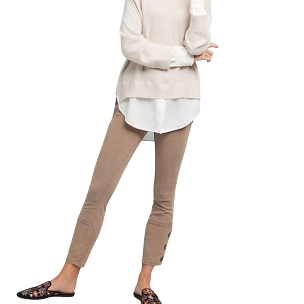 Anthropologie Button Leg Cropped Ankle Skinny Utility Pants 27
